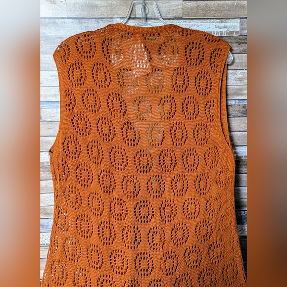 New Orange Sleeveless Knit Sweater Vest With Ties - Picture 12 of 13